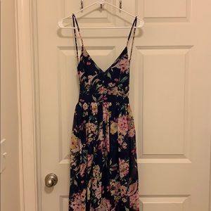 Navy floral open back maxi